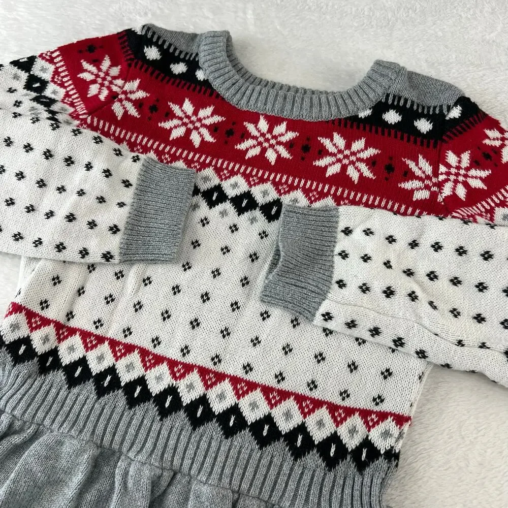Gymboree Girl's Holiday Gray White Snowflake Cotton Knit Sweater Dress Size 7